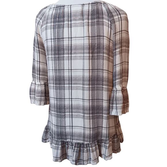 STYLE & CO Flannel Boho Top Blouse Small Plaid Ruffle Peasant Casual Work School - Picture 2 of 6